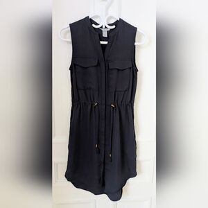 H&M Black Sleeveless Drawstring Waist Utility Romper Dress